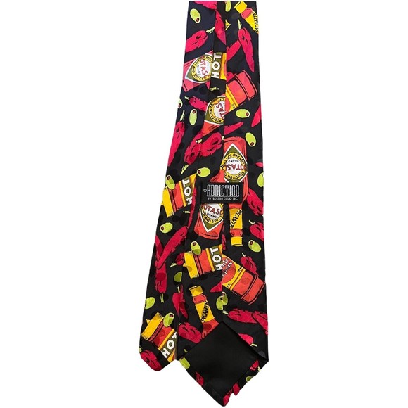 Bolero Addiction Hot Sauce Necktie Tie Olives Peppers Hot And Spicy 100% Silk - Picture 5 of 6